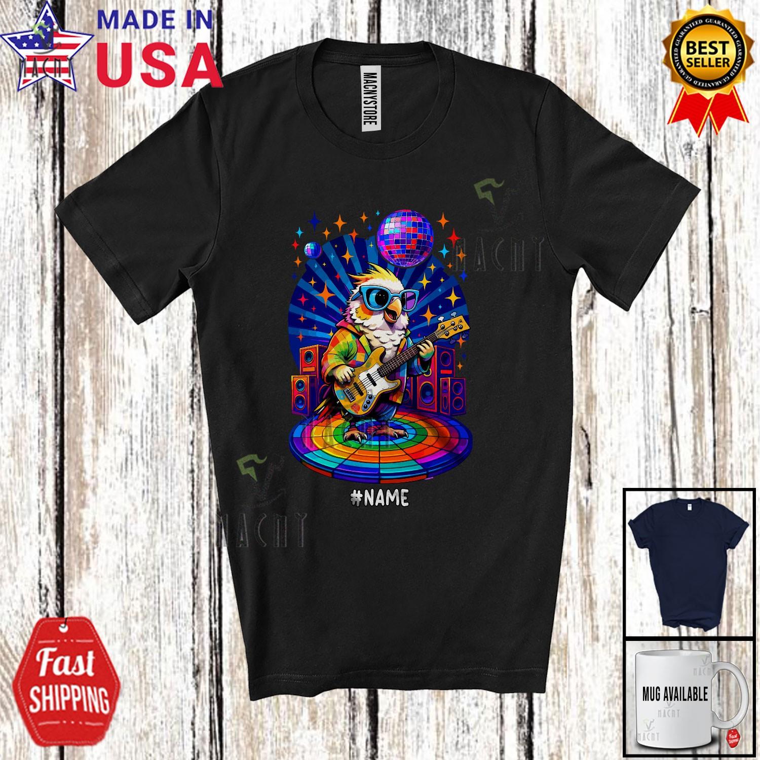 Custom Name Cockatiel Disco Sunglasses Rock Guitar; Joyful Guitarist Music Shirt S разноцветный