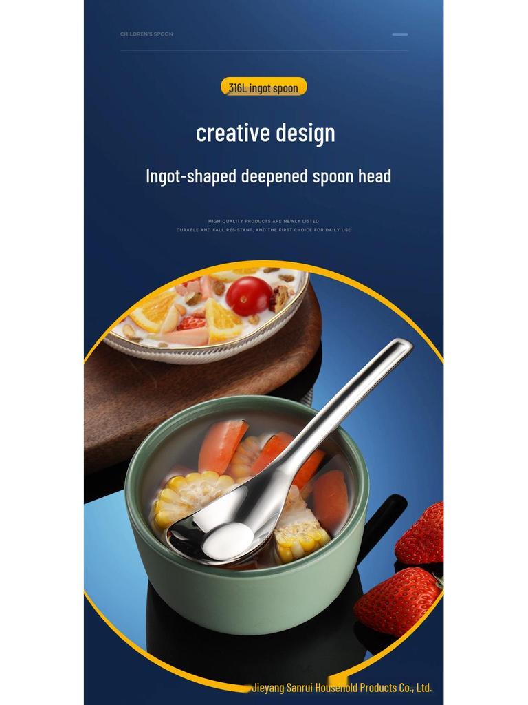 Stainless Steel Baby Feeding Spoon, Long Handle, Flat Bottom, Deepened Design, Bright Silver Finish.