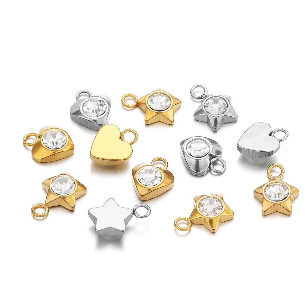 20 Stück Edelstahl Herz Zirkon Anhänger Stern Perlen Schmuckzubehör DIY Exquisites Halsketten Armbänder Zubehör Ohrringe Herstellung