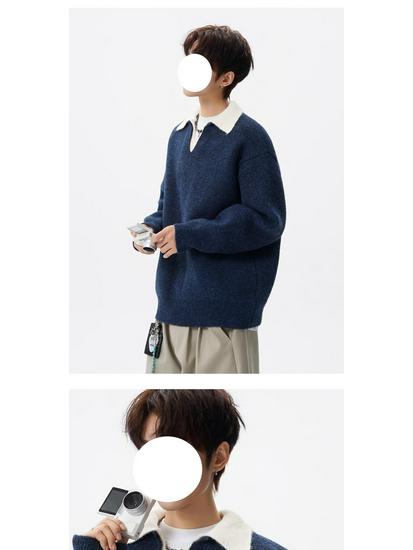 Men's Retro Knit Polo: Stylish Lapel Two-Piece Sweater in Casual, Luxurious Style.