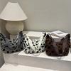 Cow Print Corduroy Crossbody Bag Korean Fashi Large Capacity Shoulder Bag Casual Commute Zipper Canvas Tote Handbag