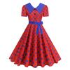 Damen Casual Polka Dot Print Kurzarm Midi Kleid mit Kragen - Leicht für den Sommer