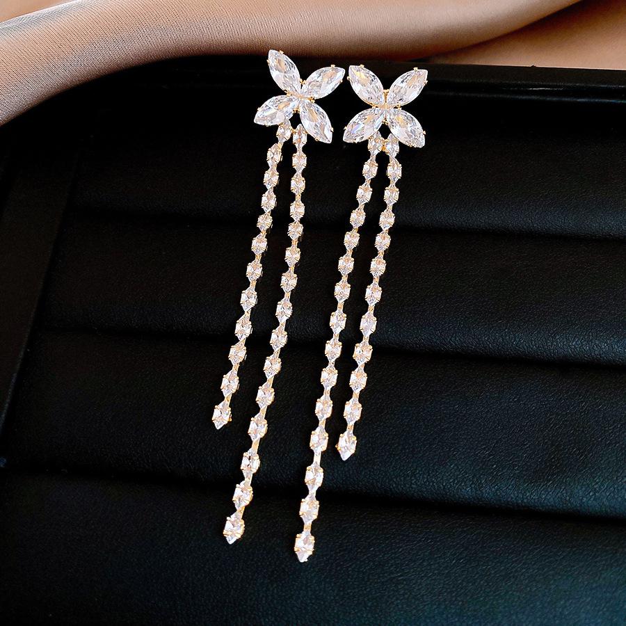 18K electroplated zircon flower fringed stud earrings exquisite earrings light luxury earrings women