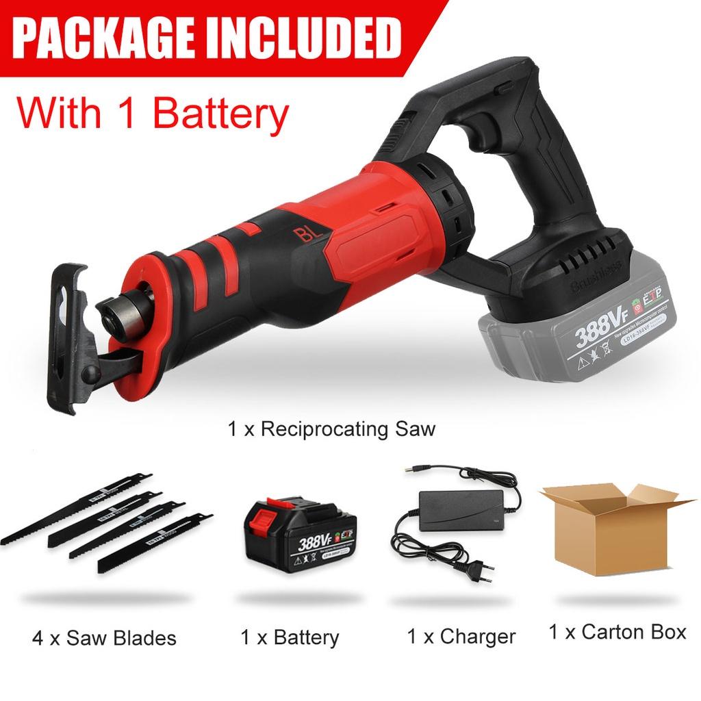 3000W Brushless Electric Reciprocating Saw 388VF Adjustable Three Orientations Modes Cutting Saw Portable Cordless Power Tools