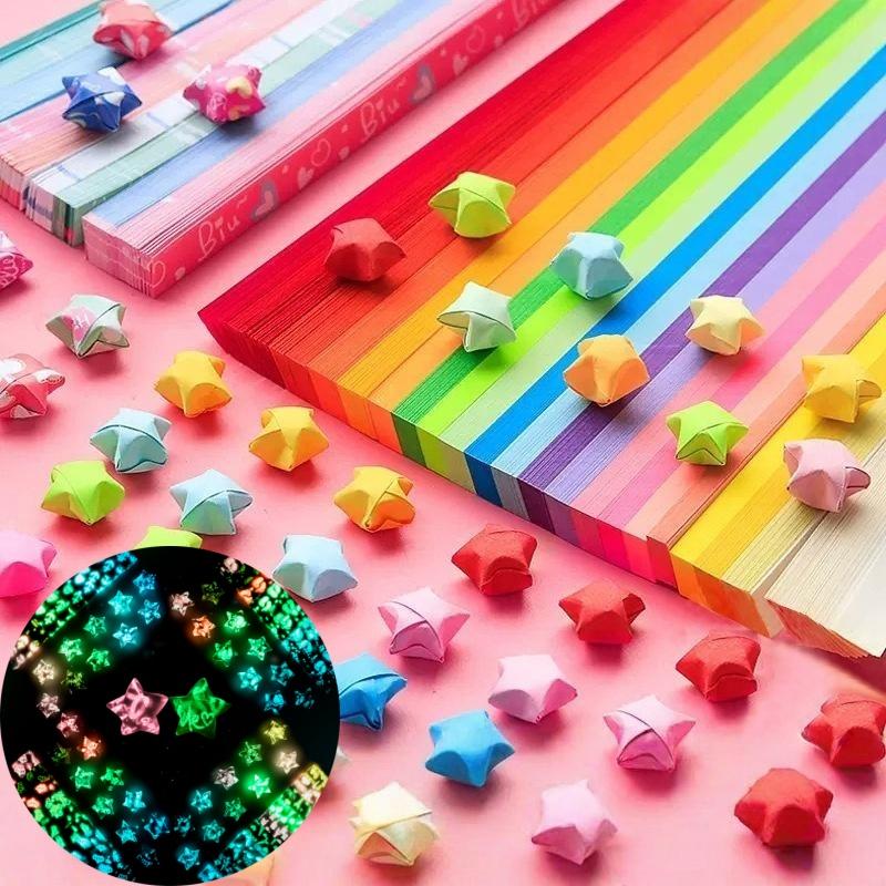 210/540Pcs Lucky Wish Star Decoration Origami Lucky Star Ribbons Colors Strips Paper Folding Kit Wishing Star For Kids