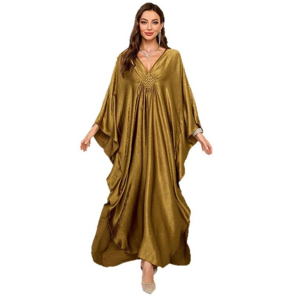 Polyester Gold Fake Loose Large Size Long Dress Beach Jacket Dress Long Dress