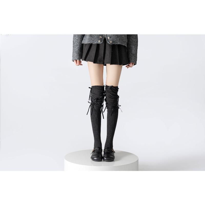 Bow Ribbon Socks, Women's Calf Socks, High Appearance Level, Ballet Style, Mesh Patchwork, Lolita Over-the-knee Socks
