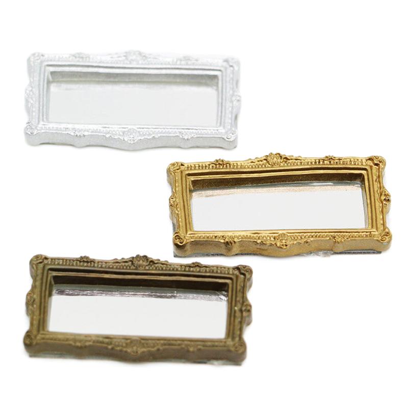 1:12 Dollhouse Miniature Mirror Vintage Square Carved Mirror Furniture Decor Toy