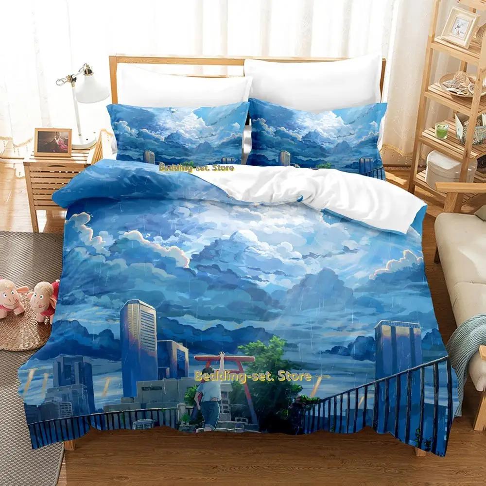 Nytt Weathering With You Sängklädesset Tecknad Anime tredelat set Vuxen Barn Sovrum Påslakan Set lakan och örngott