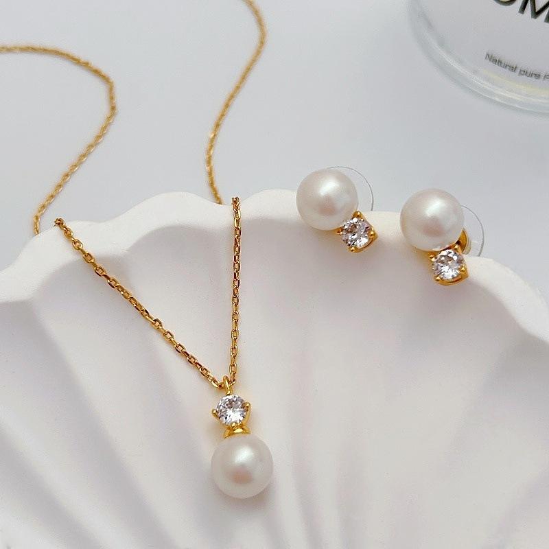 Premium Zircon Necklace Gentle Elegance Temperament Clavicle Chain Fashion Stud Earrings Women