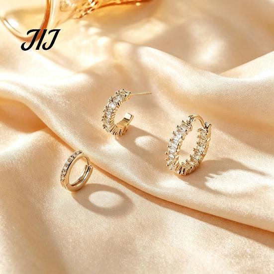 Fashionable Zircon Circle Hoops 3Pcs Elegant Zirconia Full Stud Earrings Set, Comfortable Piercing Hoop Earring, Hypoallergenic Copper Jewelry Gift