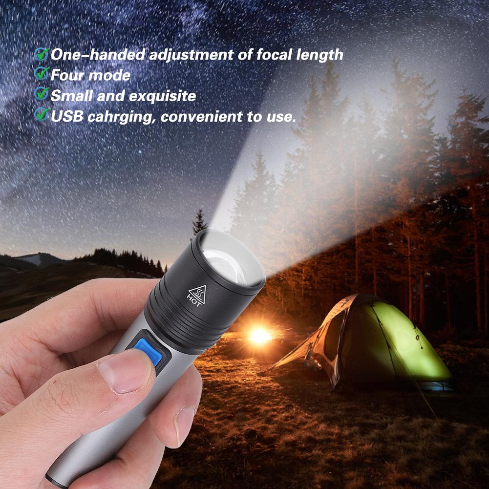 Wasserdichte Tragbare USB Wiederaufladbare Einstellbare LED Taschenlampe für Outdoor Camping