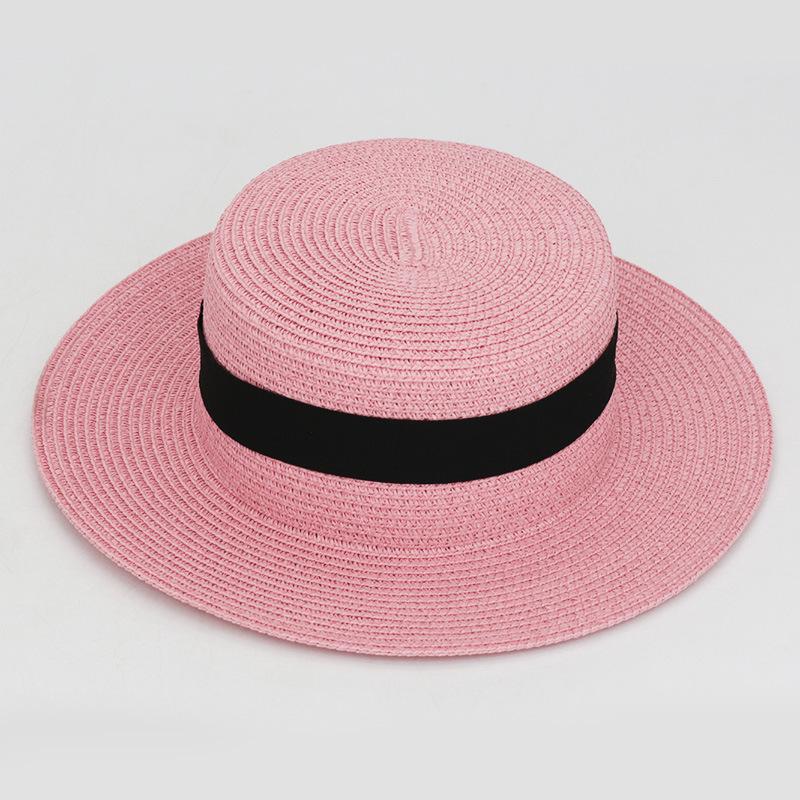 20 Color Square Buckle Round Straw Hat Summer Travel Sunshade Breathable Cap