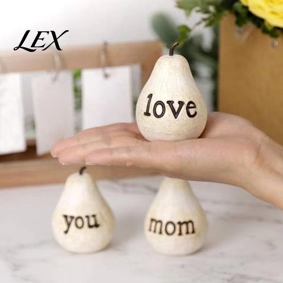 Decorative Table Ornaments Love/You/Mom Pear Sculpture, Resin Figurine, Vintage Style Living Room Accent Pieces Mother Birthday Ornament for