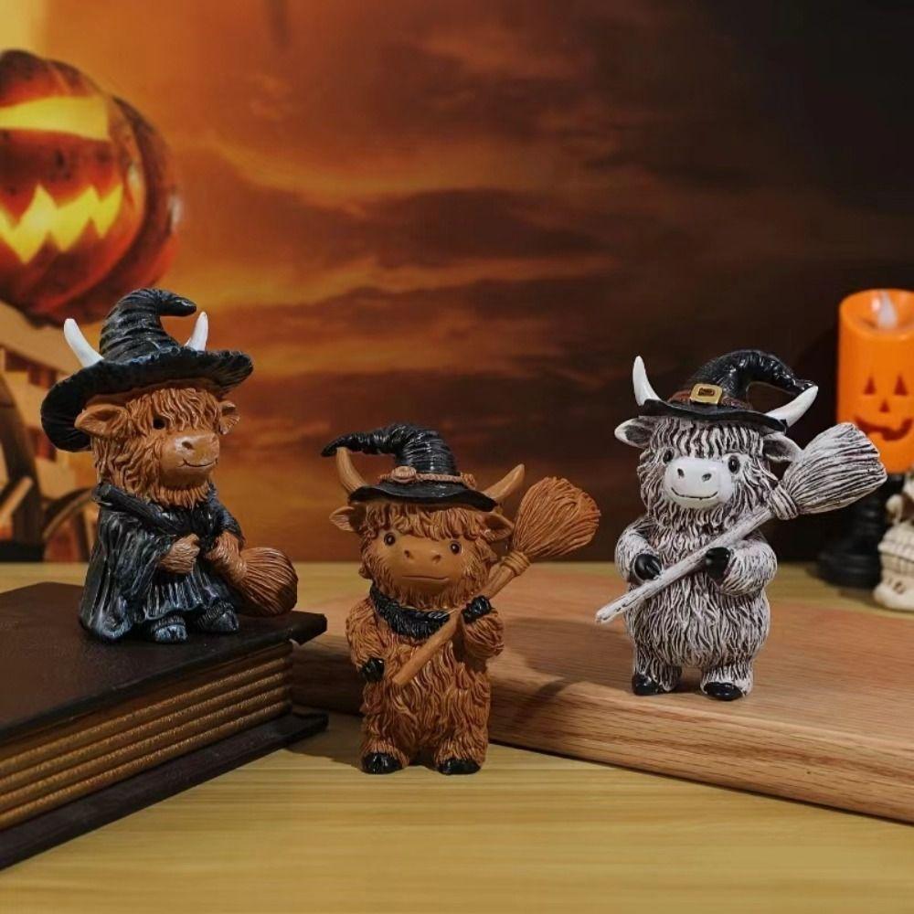 Festive Atmosphere Decoration Resin Christmas Highland Cow Statue Funny Cute Cow Figurine Decorative Animal Sculpture Desktop