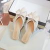 Paillette Bowknot Mules Woman Crystal&Beads Slippers Flats Low Heels Pantuflas Shoes Ladies Pointed Closed Toe Slides Flipflops