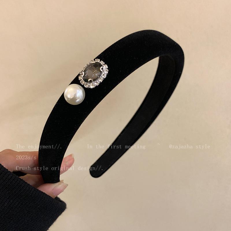 Elegantní korejská čelenka z perlového sametu - Vysoká na temeni hlavy, Široký okrajový vlasový doplněk