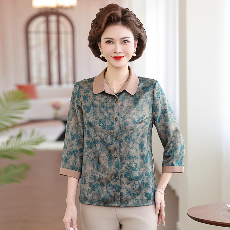 

Stylish Summer Seven-Point Sleeve Shirt for Moms and Grandmas 4XL зелений
