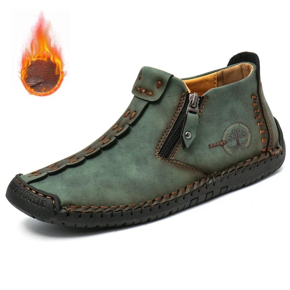 Men Boots Handmade Casual Ankle Boats for Man Male Hombres Walking Shoe Breathable Hombres Leather Wide Upright Zipper Shoes