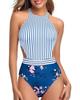 European & American Sexy Backless Printed One-Piece Cut-Out Bikini Swimsuit for Women 2025