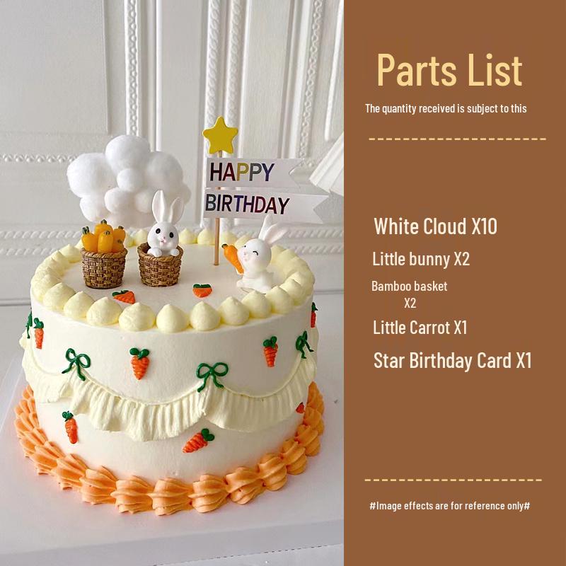 Pastoral Rabbit & Carrot Mini Basket Cake Topper Set