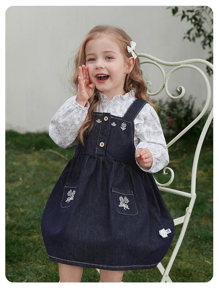 [2026 Spring Collection] Girls' Washed Denim Pinafore Skirt - Children's Spring Fashion