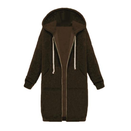 Plus Size Solid Color Casual Thicken Hooded Women Zip Up Long Sweater Coat