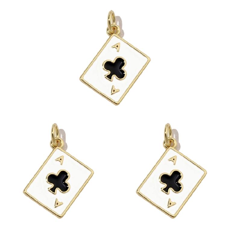 Pack of 3 Heart/Horseshoe/Dices Poker Card Pendants Accessories for Necklace and Earrings Copper Jewelry Components