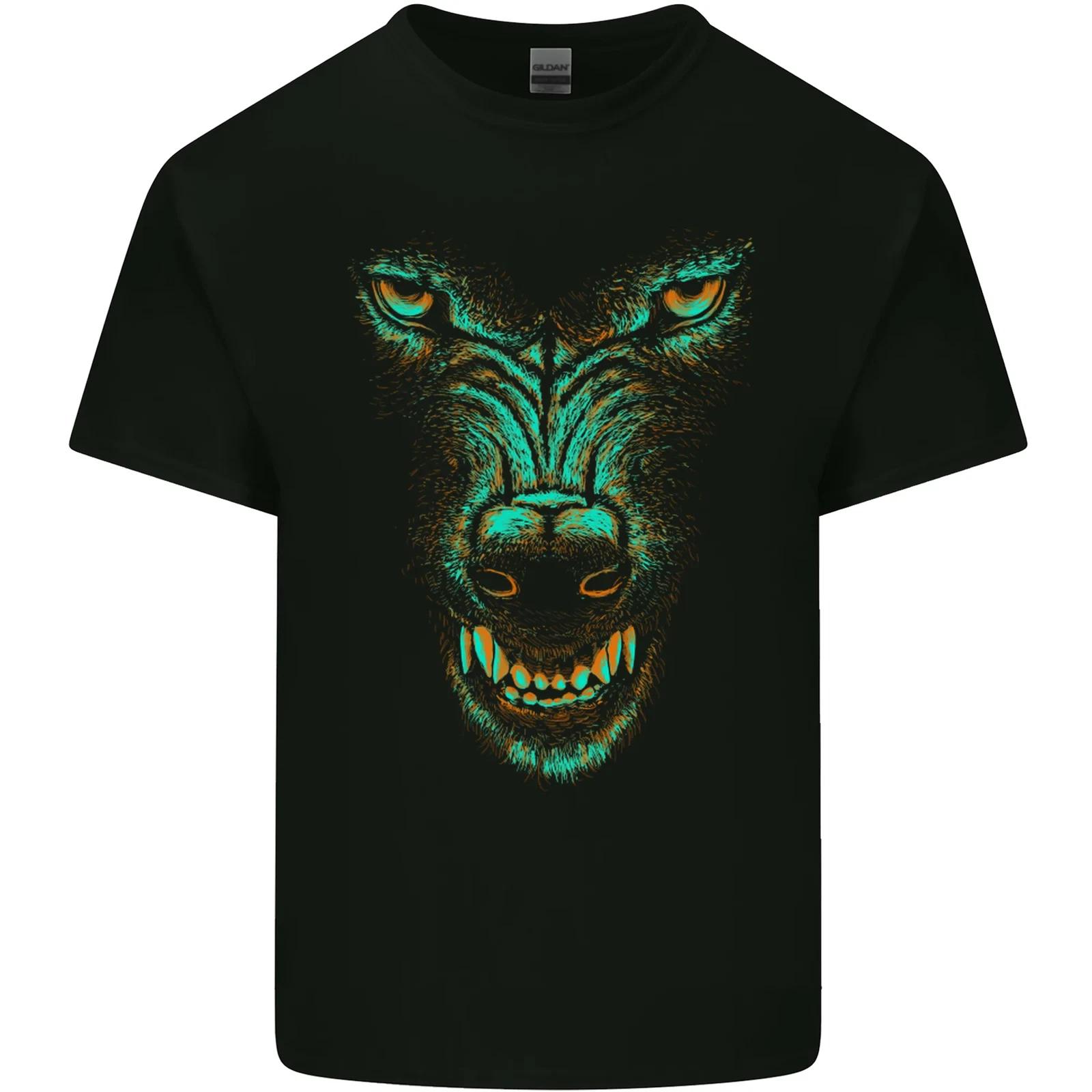 Scary Wolf Face Werewolf Horror Halloween Kids T-Shirt Childrens 3XL