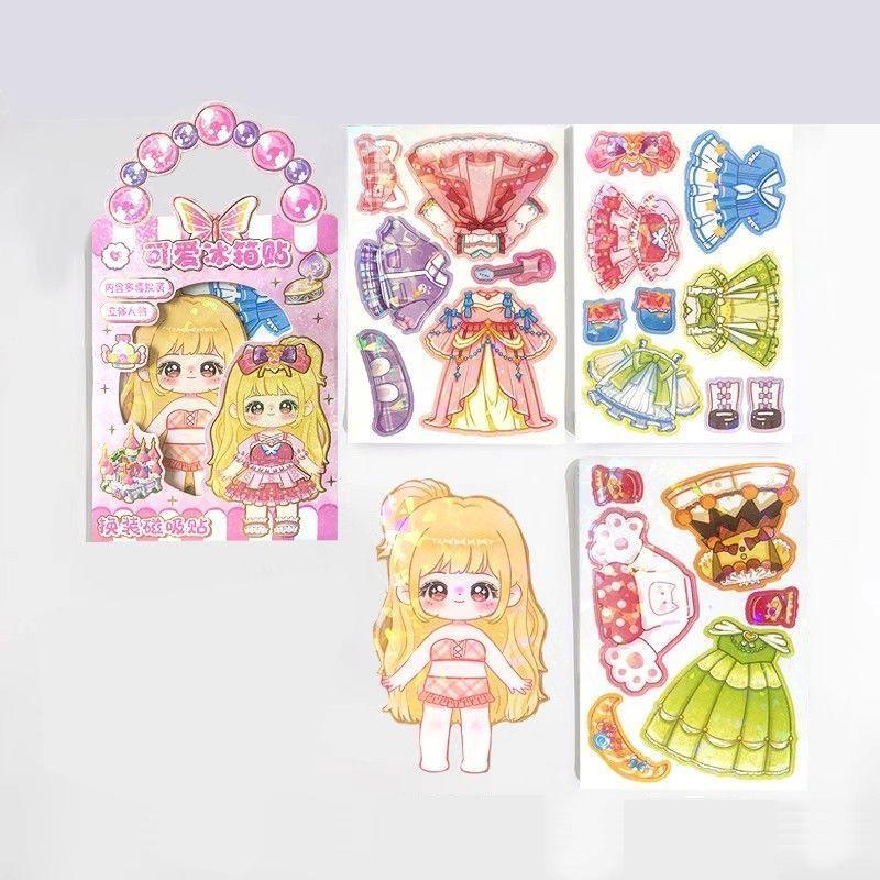 Cute Princess Dress-Up Magnetic Stickers for Kids Girl Imaginative Play DIY Materials Cartoon Refrigerator Magnet