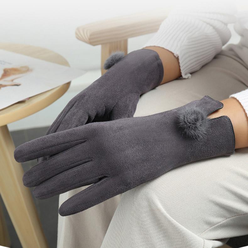 Autumn and Winter Suede Gloves Women's Warm Finger Gloves Women's Fashionable Trendy Skiing and Cycling Outdoor Sports Gloves