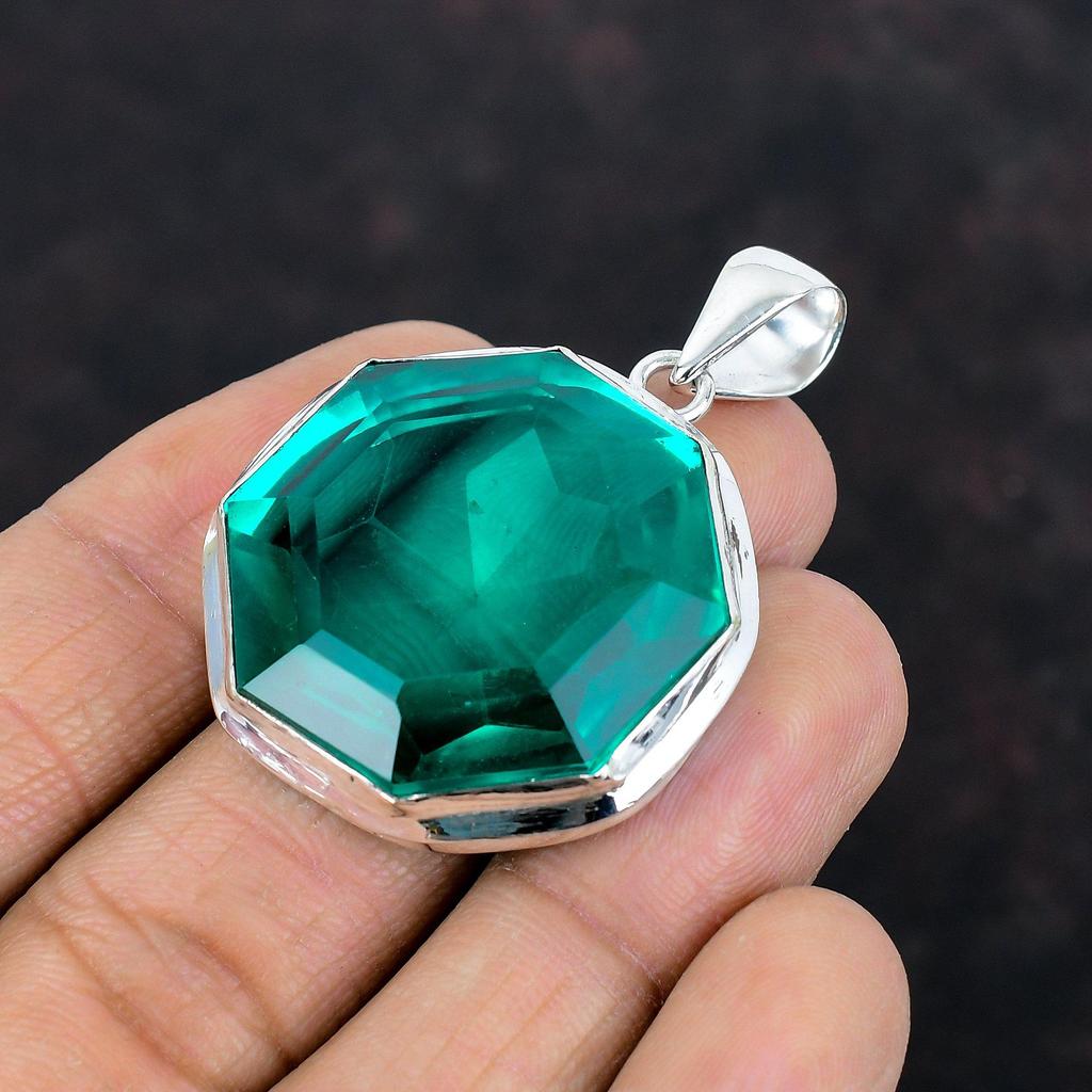 Faceted Chrome Diopside Pendant Real Gemstone Pendant 925 Sterling Silver Pendant Chrome Diopside Jewelry Handmade Pendant Engagement Gifts