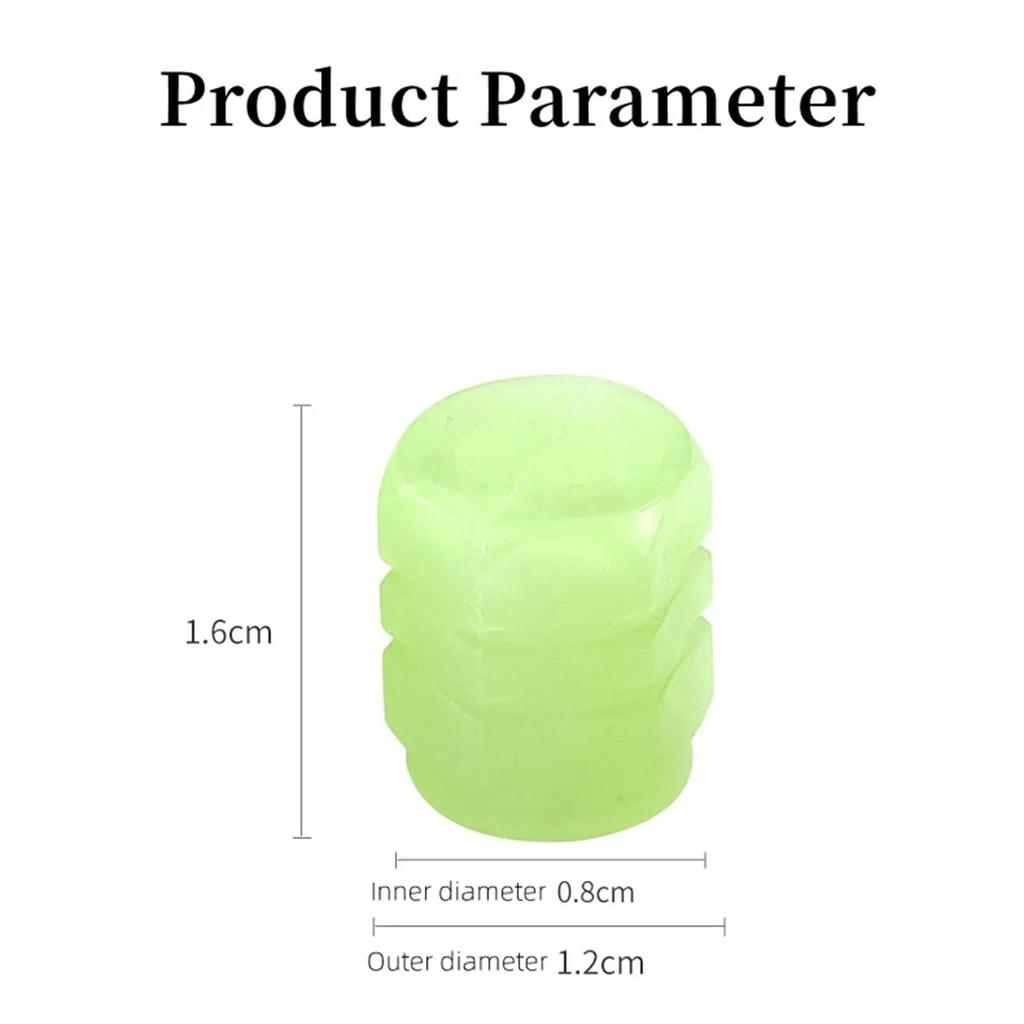 4 Waterproof Luminous Caps for Car Tire Valves and Tire Fitting Tools