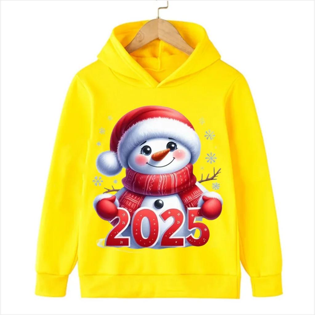 2025 Christmas Cute Christmas Chimney Festival Dress Up Girl Autumn/Winter Hoodie Hoodie Suitable for Children Aged 4-14 Warm Top