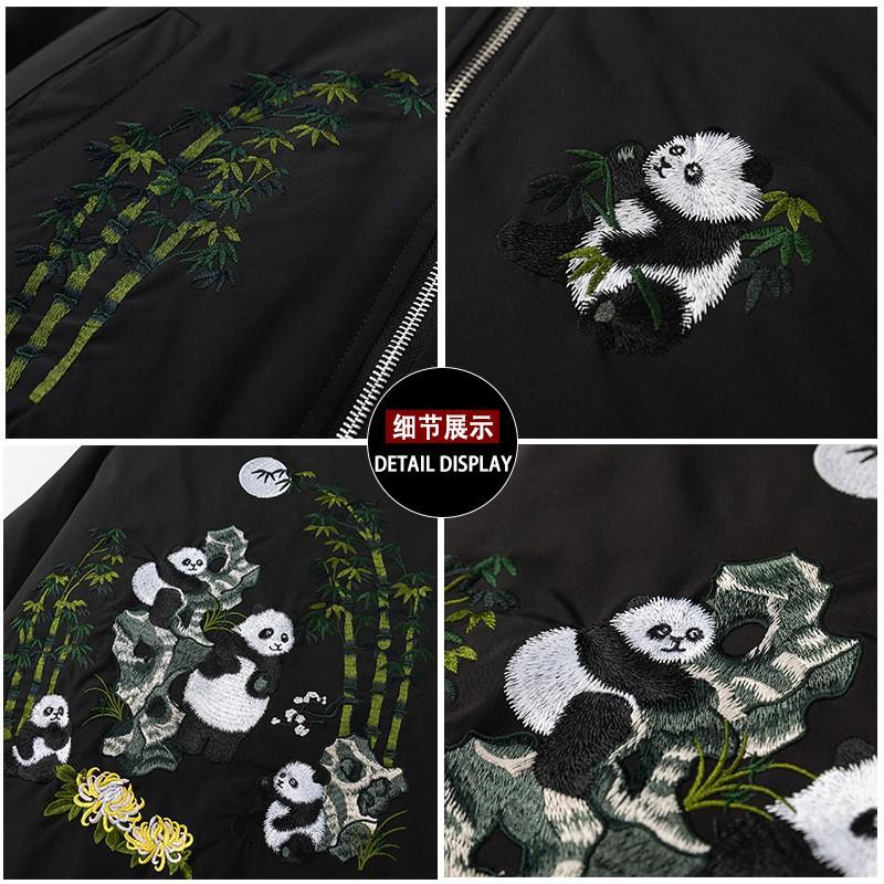 Mens High Street Vintage Embroidered Panda Floral Flight Jacket Loose Casual Baseball Coat Teens