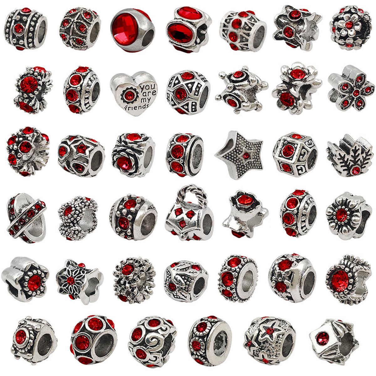 

Случайный микс винтажных красных страз тибетского серебра бусины с большим отверстием разделитель для ювелирных изделий