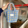 21084 New Lambswool Waffle Handheld Tote - Women's Large Capacity Autumn/Winter Handbag