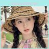 Soft Girl New Hollow Striped Hand-woven Straw Hat Women Korean Fresh Wide Brim Sun Hat