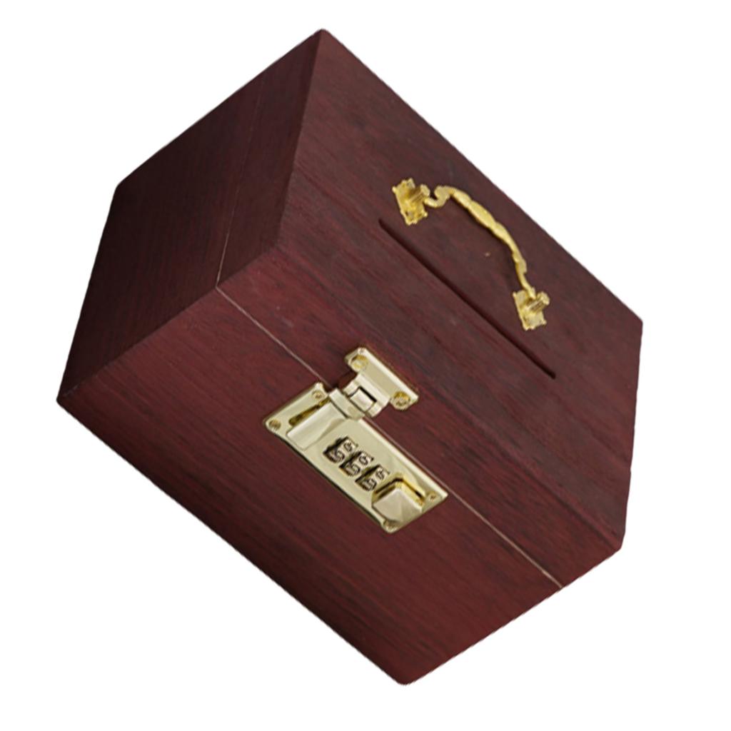 Vintage Wood Treasure Money Bank Coin Bank with Lock Security Code Money Box Treasure Box for Children