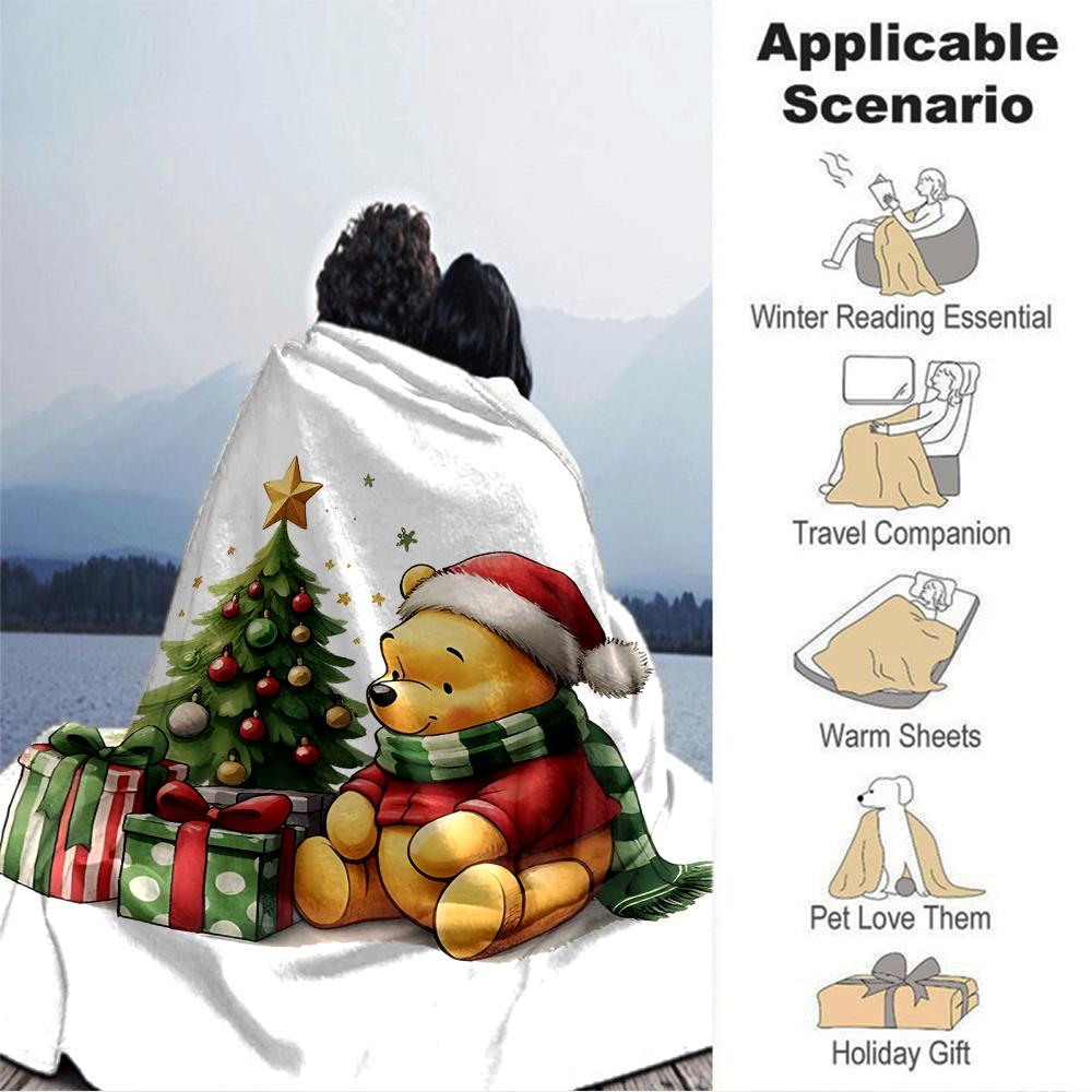 Christmas Winnie Pooh Blanket Soft Throw Blanket For Home Bedroom Bed Sofa Travel Office Solid Christmas Blanket