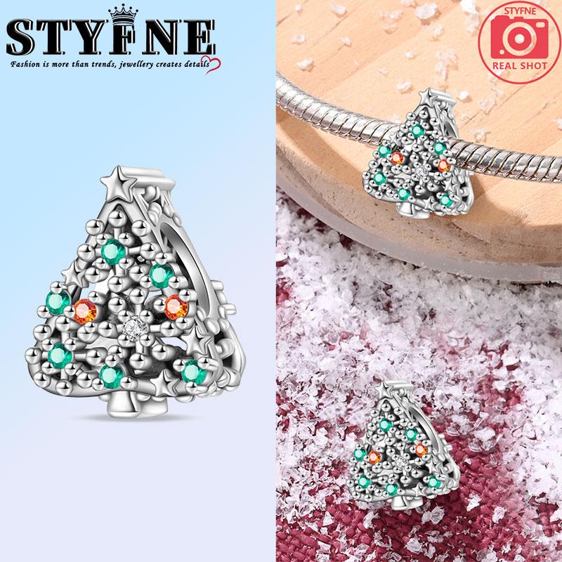 Copper Christmas Glazed Snowflake Tree Charms Beads Fit Original Bracelet Necklace Fine Jewelry Women Diy Gifts