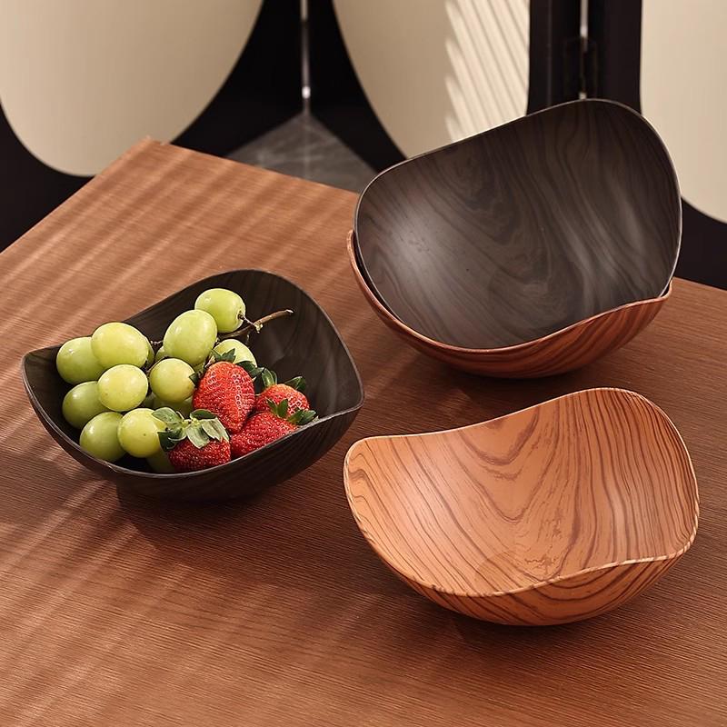 1/2Pcs Imitation Wood Grain Fruit Plate Plastic Dessert Tray Snack Fruit Plate Reusable Household Food Plate Kitchen Supplies
