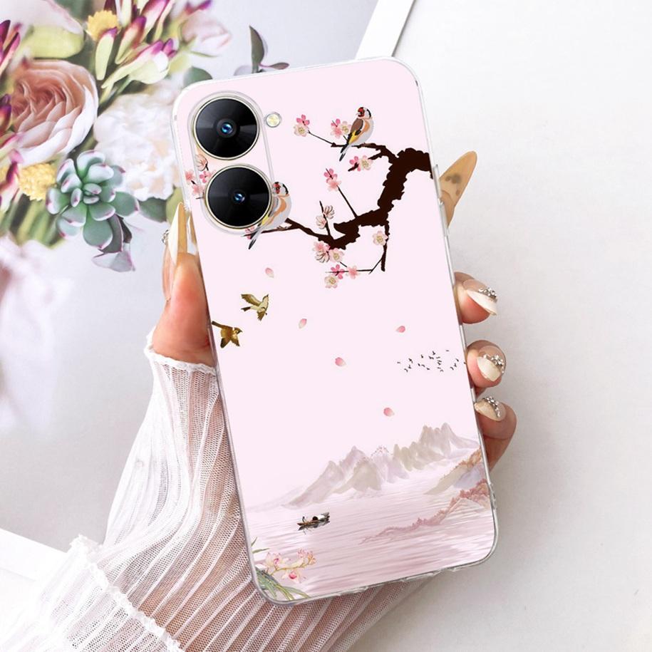 For Realme V30 Case RMX3619 Fashion Flower Bowknot Soft Silicone Back Cover For Realme V30T RMX3618 Fundas RealmeV30 Phone Shell