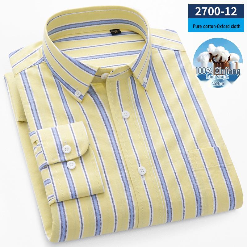 Camicia da uomo a righe in cotone Oxford a maniche lunghe con bottoni