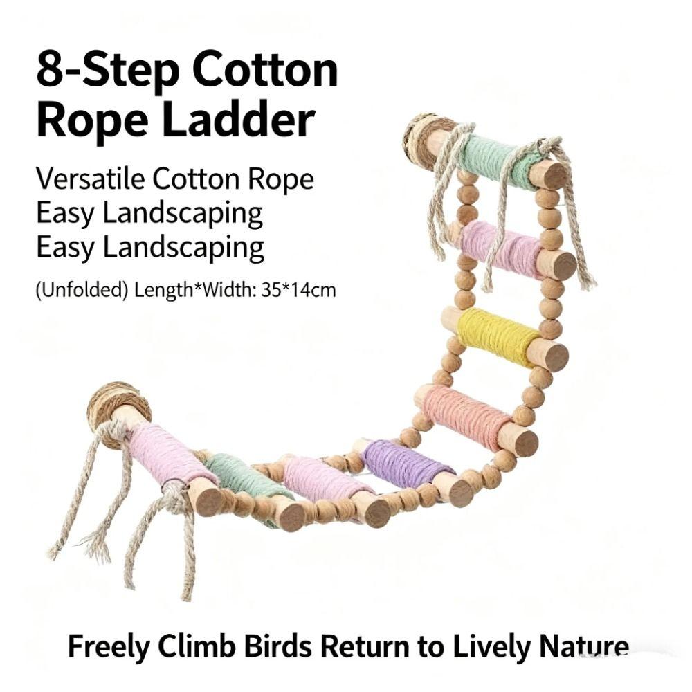 5/8/10 Steps Bird Cotton Rope Ladder Hanging Wood Bird Perch Safe Parrot Climbing Toy Cockatiels