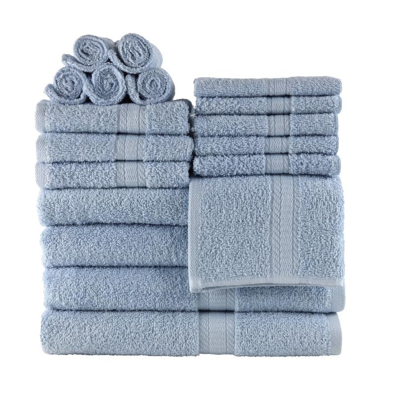 18-Piece 100% Cotton Towel Set, 4 Bath Towels, 4 Hand Towels, and 10 Face Towels, Soft and Super Absorbent
