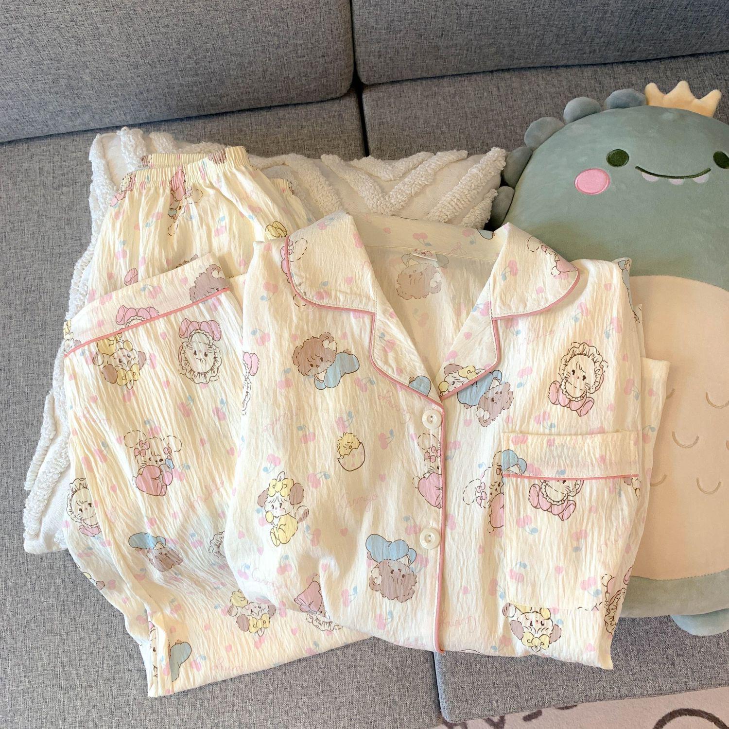 

Женский пижамный комплект Mikko из облачного хлопка - С длинным рукавом и брюками, в японском стиле, милая одежда для сна на весну/осень XL