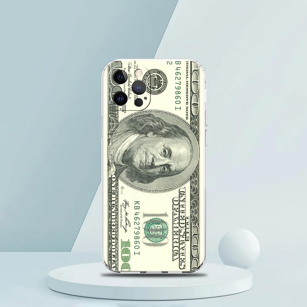 USD Dollar Cash Luxury Soft Transparent Phone Case Cover for iPhone 16 15 14 13 12 11 Pro Max XR 8 7 Plus XS Max Shockproof Bag