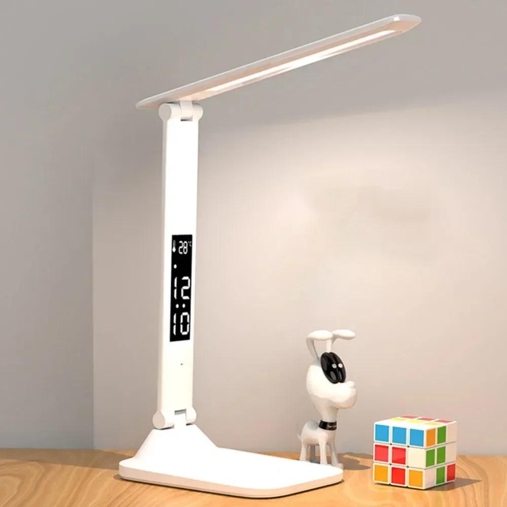 Lâmpada de mesa led usb regulável toque dobrável lâmpada de mesa com calendário temperatura relógio luz da noite para estudo lâmpada de leitura