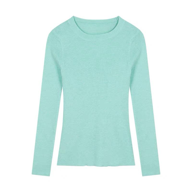 

Женский облегающий вязаный свитер с длинным рукавом - Универсальный круглый вырез для весны и осени 2024 Medium зелёный